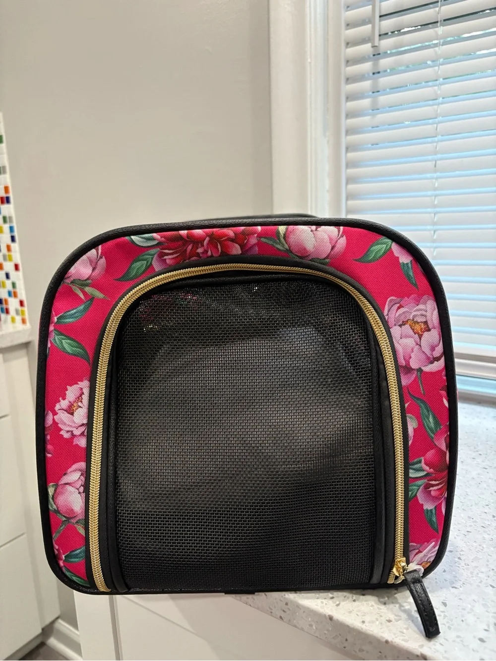 NWOT Betsey Johnson Pet Carrier Pink Floral Travel Shoulder Strap